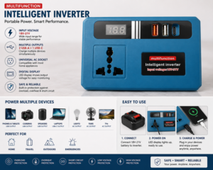 Multifunction Intelligent Power Inverter 18V–21V with Universal AC Socket, Dual USB & USB-C