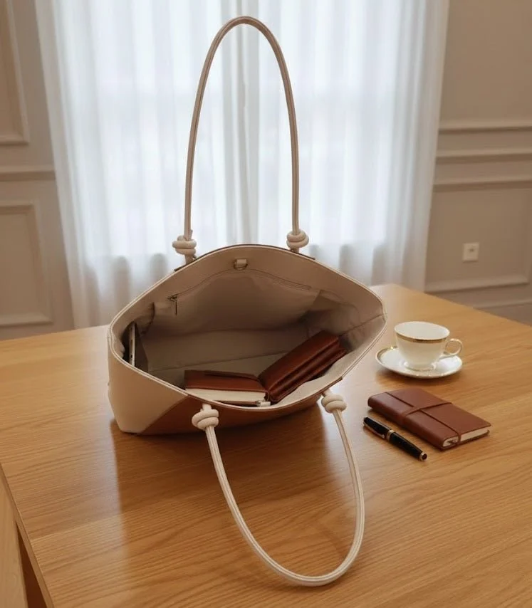 Two-Tone Elegant Tote Handbag - Image 5